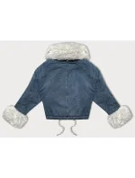 Světle krátká dámská džínová bunda s kožešinovou podšívkou model 21248492 - J.STYLE