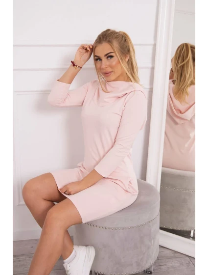 Šaty s kapucí a kapsami pudrově růžové