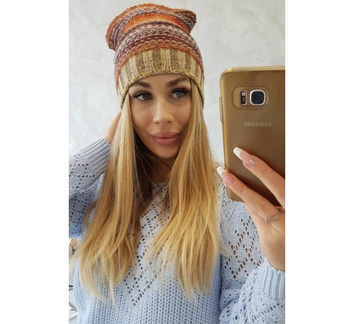 Krystyna fleecová čepice K207 hnědá+béžová