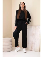 Dámský viskózový máslový komplet s lampasy černý Dámský viskózový máslový komplet s lampasy černý