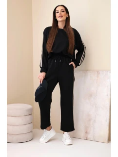 Dámský viskózový máslový komplet s lampasy černý