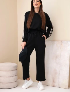 Dámský viskózový máslový komplet s lampasy černý