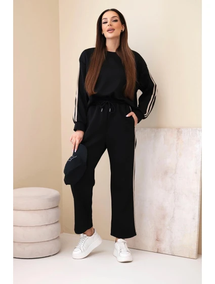 Dámský viskózový máslový komplet s lampasy černý Dámský viskózový máslový komplet s lampasy černý