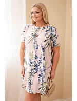 Dámské viskózové šaty Plus Size s krátkým rukávem a výstřihem na knoflíky pudrově růžové