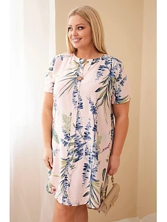 Dámské viskózové šaty Plus Size s krátkým rukávem a výstřihem na knoflíky pudrově růžové