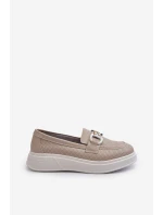 Dámské kožené mokasíny na platformě béžové model 21655725 - S.Barski