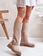 Kožené dámské kozačky nad kolena béžové Lewski 3615