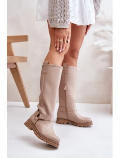 Kožené dámské kozačky nad kolena béžové Lewski model 21672588 - Zazoo