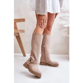 Kožené dámské kozačky nad kolena béžové Lewski model 21672588 - Zazoo