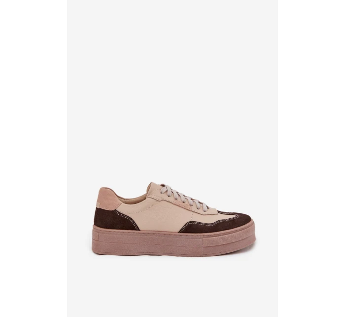 Kožené dámské tenisky na platformě model 21707354 béžové - Zazoo