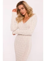 M824 Svetrové šaty s výstřihem do V - slonová kost