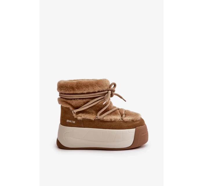 Kožené Dámské Sněhule Na Silné Podešvi S Kožešinou Big Star Hnědé