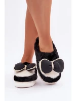Futrzane Pantofle S Mašlí Černé Grilis