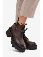 Dámské kotníkové boty se zdobeným páskem Zazoo – czekoládové Dámské kotníkové boty se zdobeným páskem Zazoo – czekoládové