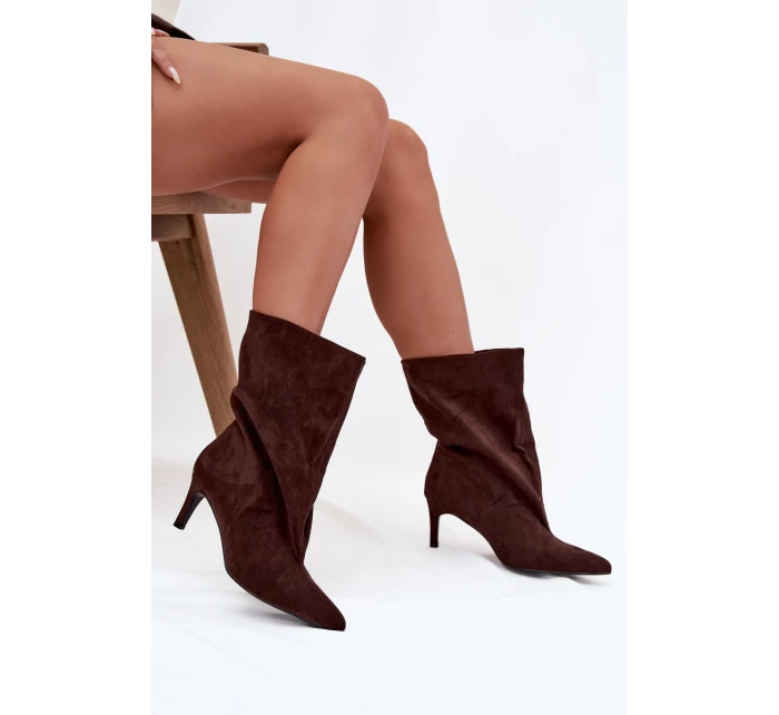 Dámské kotníkové boty na jehlovém podpatku Solvienne – čokoládové Dámské kotníkové boty na jehlovém podpatku Solvienne – čokoládové
