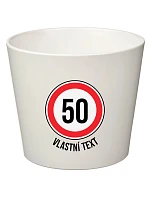 Bílý keramický květináč - narozeninová dopravní značka - velký