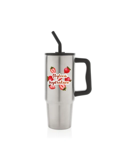 Personalizovaná termoska s barevným víčkem s ovocem a textem 
