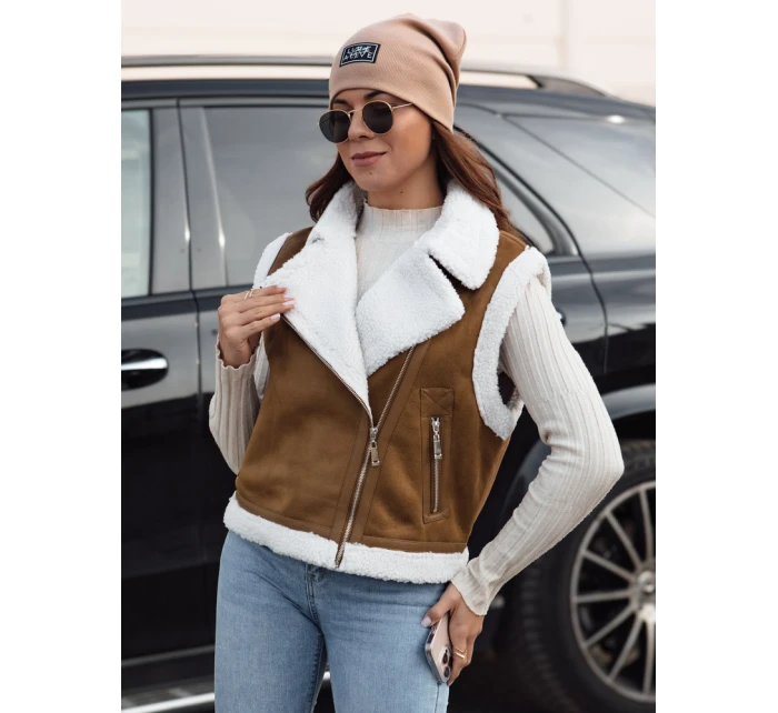 Dámská semišová vesta s ovčí kůží WOOLZIP camel FashionStreet TY4741