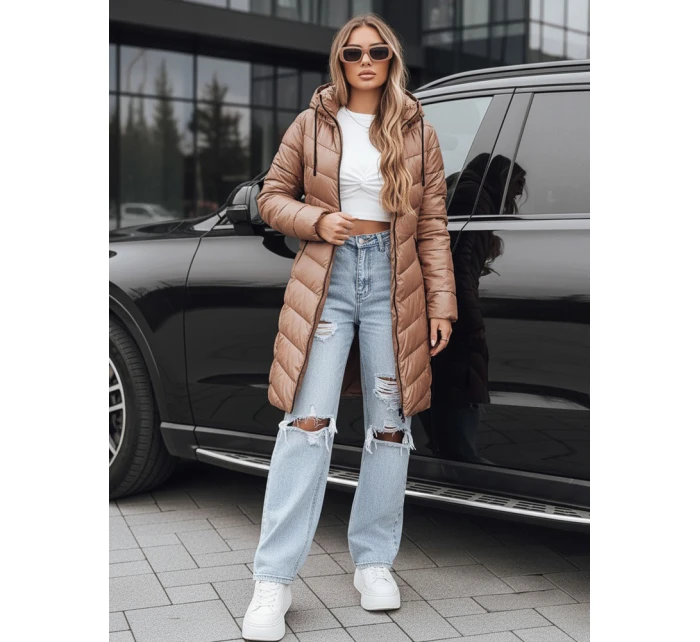 Dámská zimní dlouhá prošívaná bunda velbloudí barvy FashionStreet TY5504