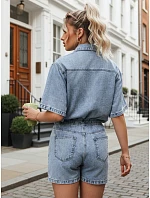 Dámská souprava s džínovou košilí a šortkami, světle modrá, FashionStreet AY1206