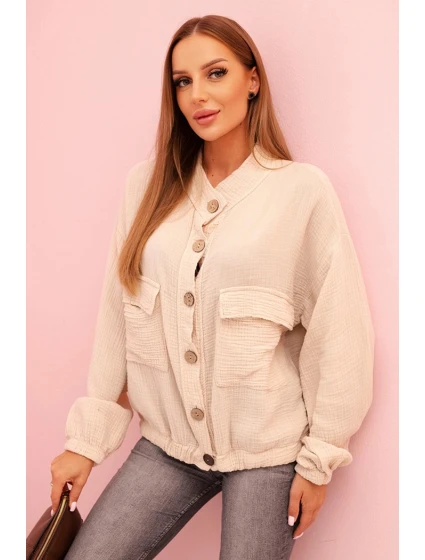 Dámská mušelínová košile s dlouhým rukávem béžová Dámská mušelínová košile s dlouhým rukávem béžová