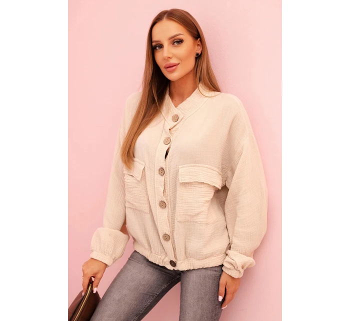 Dámská mušelínová košile s dlouhým rukávem béžová Dámská mušelínová košile s dlouhým rukávem béžová