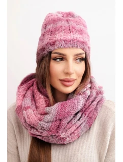 Dámská zimní souprava s čepice a nákrčník s  tmavě růžová model 21878013 - K-Fashion