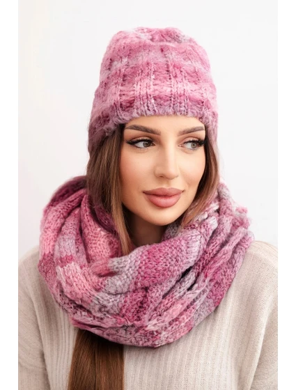 Dámská zimní souprava s čepice a nákrčník s  tmavě růžová model 21878013 - K-Fashion