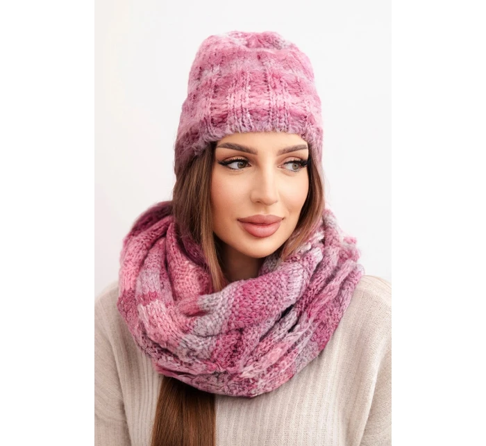 Dámská zimní souprava s čepice a nákrčník s  tmavě růžová model 21878013 - K-Fashion