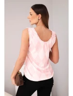 Dámská viskózová bez rukávů blůza s model 21954924 a volánkem u výstřihu pudrově růžová - K-Fashion