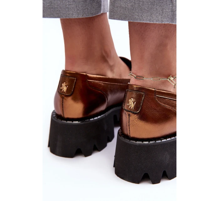 Dámské kožené polobotky s ozdobou zlatou model 21636797 - Laura Messi