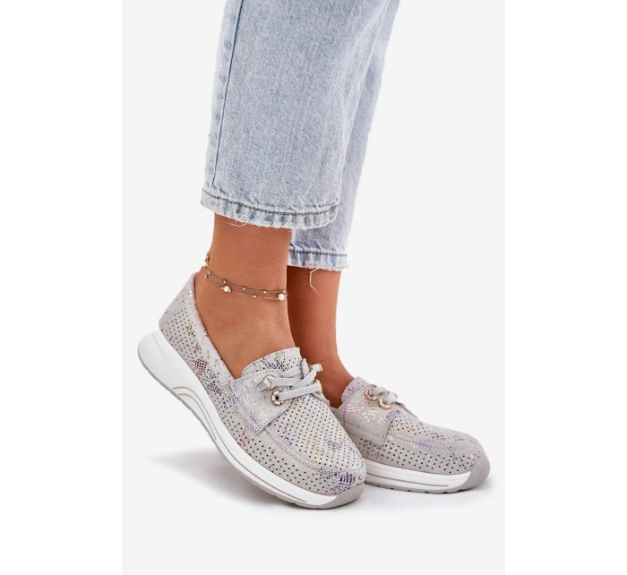 Semišové Polobotky Z Přírodní Kůže Na Platformě Artiker 56C2104 Šedé