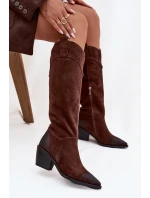 Kozačky Kovábojky Dámské Na Podpatku Z Přírodního Semiše Artiker 57C0230 Hnědé