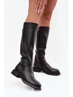 Kožené dámské kozačky na nízkém podpatku s D&A Černé model 21715489 - S.Barski