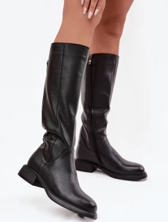 Kožené dámské kozačky na nízkém podpatku s D&A Černé model 21715489 - S.Barski