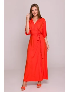 Viskózové maxi šaty se vzorem korálová barva model 21154678 - STYLOVE