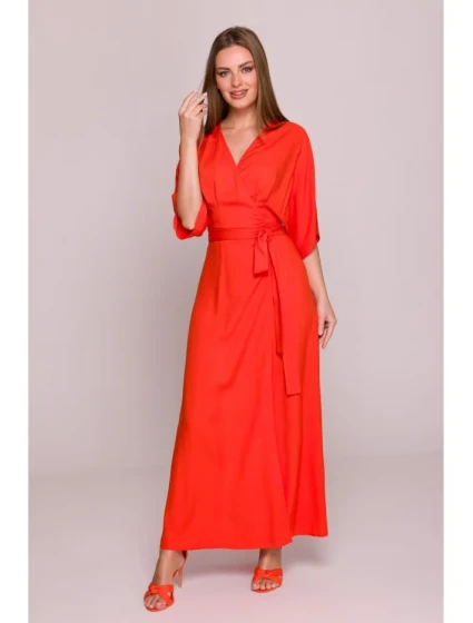 Viskózové maxi šaty se vzorem korálová barva model 21154678 - STYLOVE