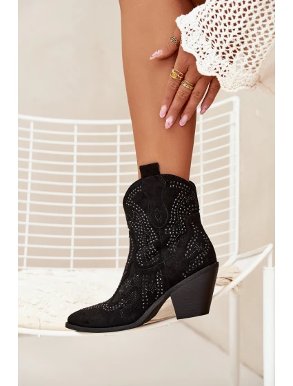 Dámské kotníkové boty Lelira kovbojky se zdobením – černé Dámské kotníkové boty Lelira kovbojky se zdobením – černé