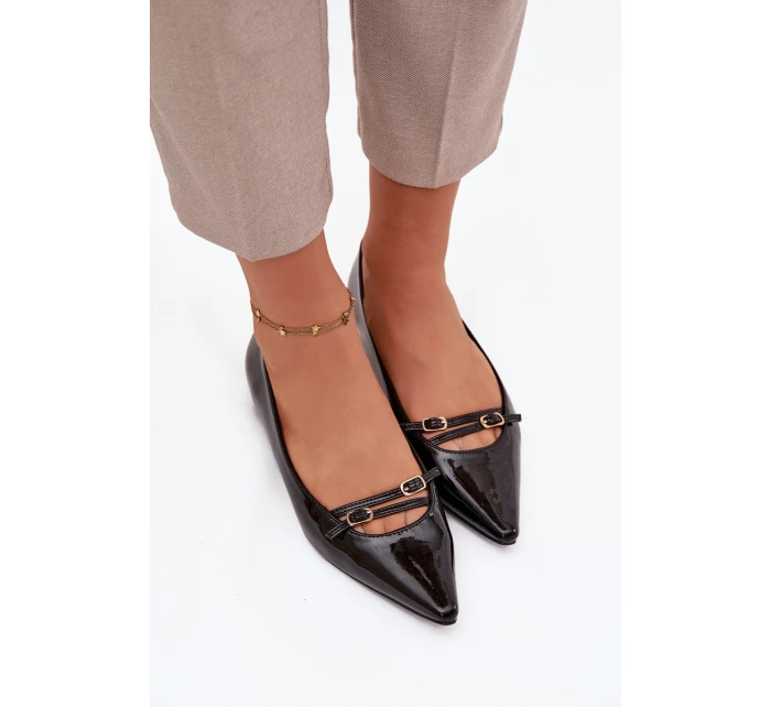 Dámské lakované baleríny s pásky Zarelia – černé