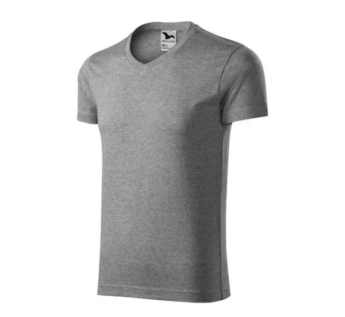 Slim Fit V-neck tričko pánské tmavě šedý melír Slim Fit V-neck tričko pánské tmavě šedý melír