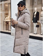 Dámská dlouhá zimní prošívaná bunda v béžové barvě FashionStreet TY5430 Dámská dlouhá zimní prošívaná bunda v béžové barvě FashionStreet TY5430