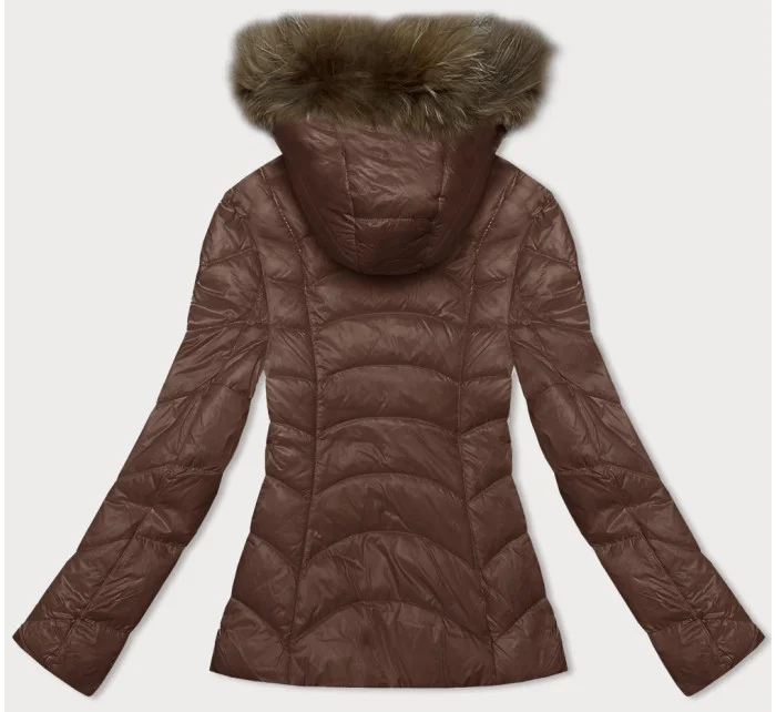 Prošívaná dámská bunda ve velbloudí barvě s kapucí pro přechodné období model 21247225 - Glakate