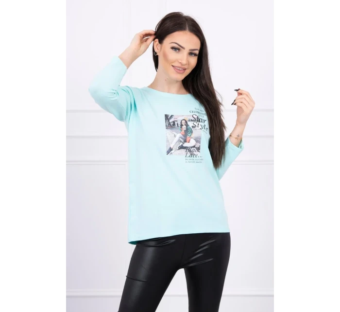 Halenka s potiskem Star Style v mátové barvě