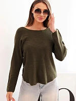 Svetr dámský z viskózy s dlouhým rukávem a kulatým výstřihem tmavé khaki