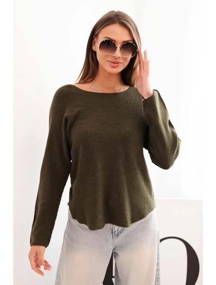 Svetr dámský z viskózy s dlouhým rukávem a kulatým výstřihem tmavé khaki Svetr dámský z viskózy s dlouhým rukávem a kulatým výstřihem tmavé khaki
