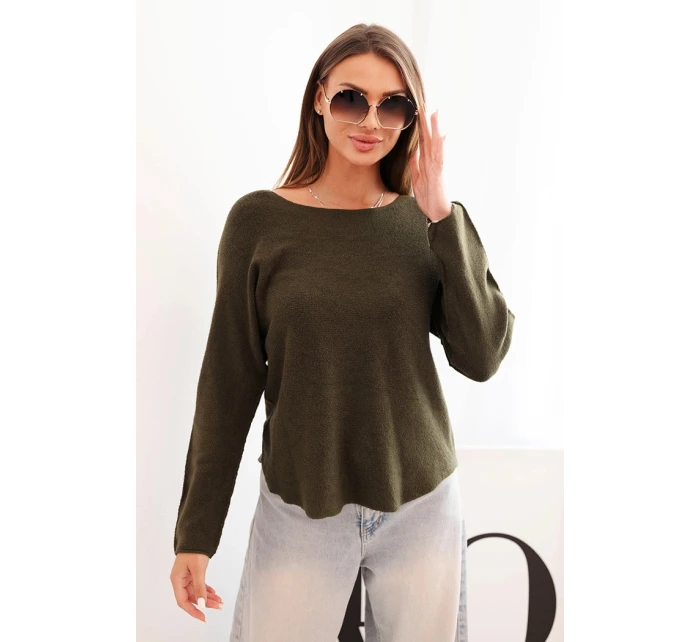 Svetr dámský z viskózy s dlouhým rukávem a kulatým výstřihem tmavé khaki Svetr dámský z viskózy s dlouhým rukávem a kulatým výstřihem tmavé khaki