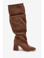 Vlnité kozačky z přírodního semiše na podpatku zateplené Zazoo 4228 světle hnědé