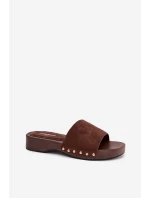 Dámské žabky se zlatými přezkami čokoládové Ferinna Dámské žabky se zlatými přezkami čokoládové Ferinna