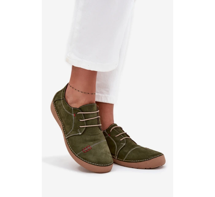 Dámské kožené polobotky s prošitím Artiker – zelené Dámské kožené polobotky s prošitím Artiker – zelené