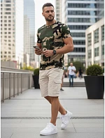 Pánské khaki bavlněné tričko moro FashionStreet RX5599